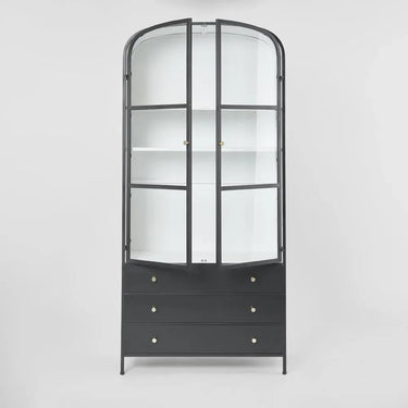 Atlas Glass Doors Arched Metal Cabinet - Black at Online8 Furniture Auckland NZ