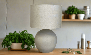Ball Table Lamp with Linen Shade at Online8 Furniture Auckland NZ