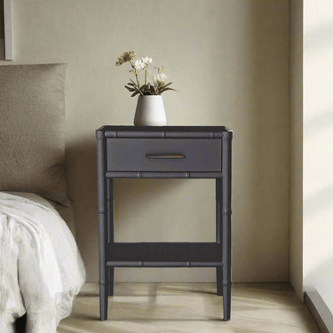 Bamboo Detail 1 Drawer Bedside Table - Black at Online8 Furniture Auckland NZ