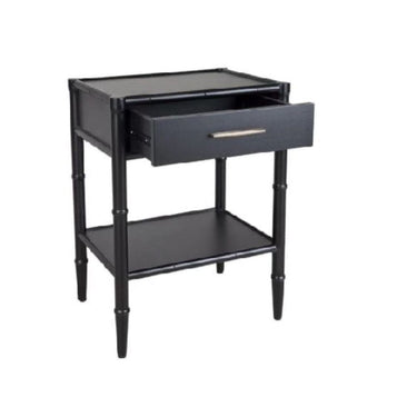 Bamboo Detail 1 Drawer Bedside Table - Black at Online8 Furniture Auckland NZ