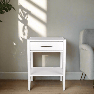 Bamboo Detail 1 Drawer Bedside Table - White at Online8 Furniture Auckland NZ