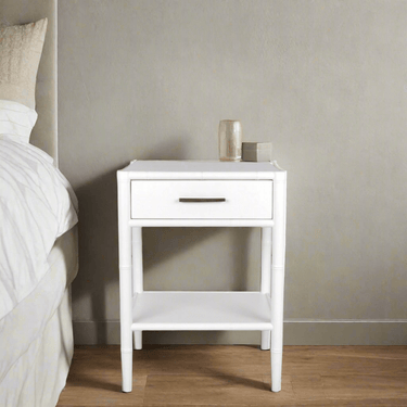 Bamboo Detail 1 Drawer Bedside Table - White at Online8 Furniture Auckland NZ