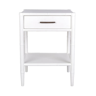 Bamboo Detail 1 Drawer Bedside Table - White at Online8 Furniture Auckland NZ