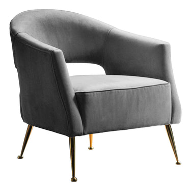 Barletta Armchair in grey velvet with gold metal legs