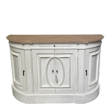 Bastian 4 Door Curved Sideboard - Distressed White at Online8 Furniture Auckland NZ