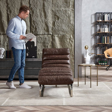 Beaubourg Top Grain Leather Chaise - Vintage Brown at Online8 Furniture Auckland NZ