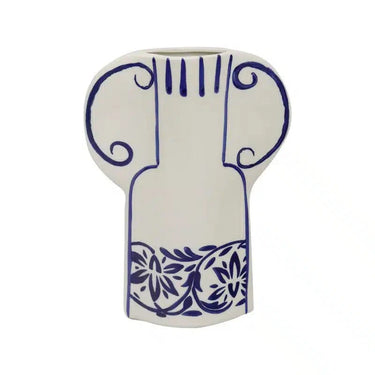 Bernice Vase 28cm - White/Blue at Online8 Furniture Auckland NZ