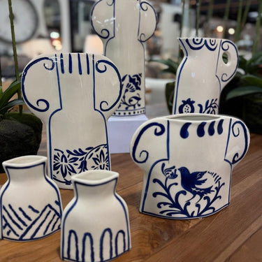 Bettina Vase 24cm -White / Blue at Online8 Furniture Auckland NZ