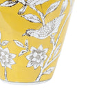 Bird and Blossom Ceramic Bellied Vase Yellow Large with birds among flowering branches
