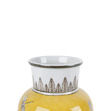 Bird and Blossom Ceramic Tall Vase Yellow Small, 14.5cm base glazed ceramic vase