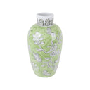 Bird and Blossom Ceramic Vase Green Small in green and grey on white