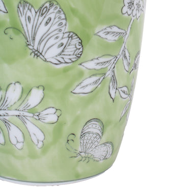 Bird and Blossom Ceramic Vase Green Small with birds among flowering branches
