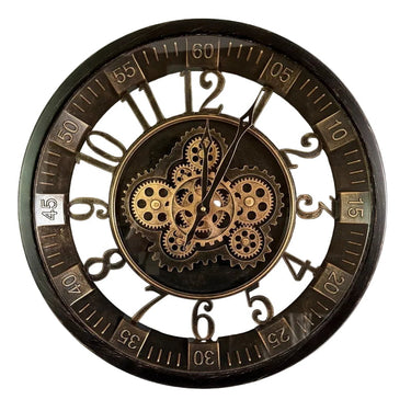 Black Bezel with Gold Gears Wall Clock at Online8 Furniture Auckland NZ