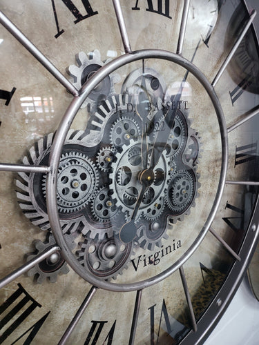Black Bezel with Rivets Gears Wall Clock - Large at Online8 Furniture Auckland NZ