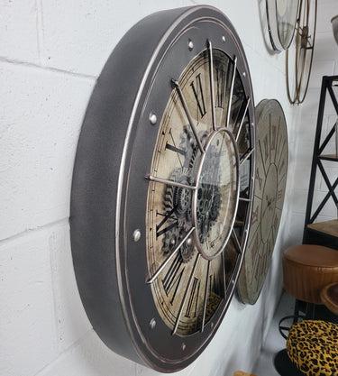 Black Bezel with Rivets Gears Wall Clock - Large at Online8 Furniture Auckland NZ