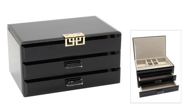 Black Emblem Glass Jewellery Box - Large at Online8 Furniture Auckland NZ