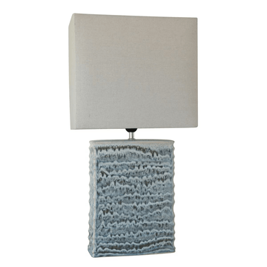 Blue Glazed Ceramic Lamp W/ Linen Shade at Online8 Furniture Auckland NZ