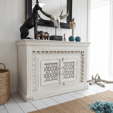 Boho Hand Carved 2 Door Teak Sideboard at Online8 Furniture Auckland NZ