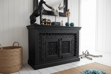 Boho Hand Carved 2 Door Teak Sideboard at Online8 Furniture Auckland NZ