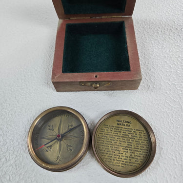 Brass Boot Polish Compass in Wooden Box at Online8 Furniture Auckland NZ