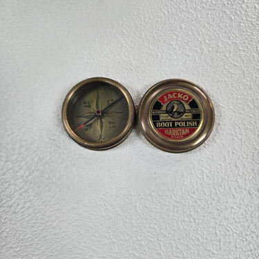 Brass Boot Polish Compass in Wooden Box at Online8 Furniture Auckland NZ