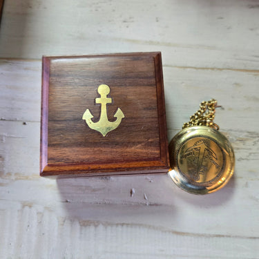 Brass Compass with Chain & Wooden Box at Online8 Furniture Auckland NZ