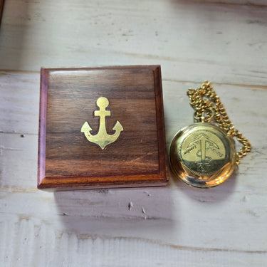 Brass Compass with Chain & Wooden Box at Online8 Furniture Auckland NZ