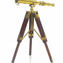 Side view of the brass and timber spyglass telescope, a desk-sized maritime accent