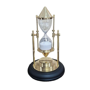 Brass Sand Timer on Wooden Stand at Online8 Furniture Auckland NZ