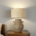 Brown Ceramic Lamp W/ Hessian Shade at Online8 Furniture Auckland NZ