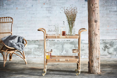 Carlo Rattan Bar Trolley - Antique at Online8 Furniture Auckland NZ