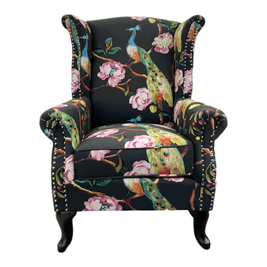 Castella Wingback Patchwork Armchair - Peacock at Online8 Furniture Auckland NZ