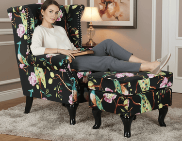 Castella Wingback Peacock Armchair with Ottoman at Online8 Furniture Auckland NZ