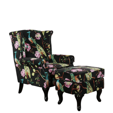 Castella Wingback Peacock Armchair with Ottoman at Online8 Furniture Auckland NZ