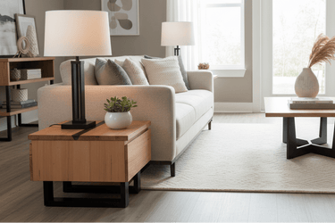 Catalina 1 Drawer Lamp Table – Messmate Timber with Resin Inlay at Online8 Furniture Auckland NZ