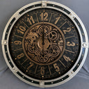 Porthole Gear Wall Clock 70cm with silver riveted frame and antique bronze gear face at Online8 Furniture Auckland NZ