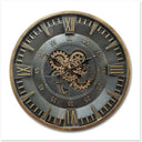 Vintage Gear Wall Clock 80cm with aged gold rim, Roman numerals and exposed gears at Online8 Furniture Auckland NZ
