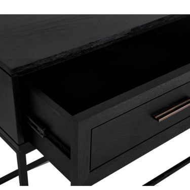 Chicago Console Table with one drawer, black iron frame and veneer top, 120cm