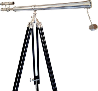 Cohasset Double Barrel Nickel Finish Floor Telescope on Tripod at Online8 Furniture Auckland NZ