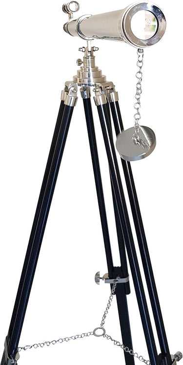 Cohasset Double Barrel Nickel Finish Floor Telescope on Tripod at Online8 Furniture Auckland NZ