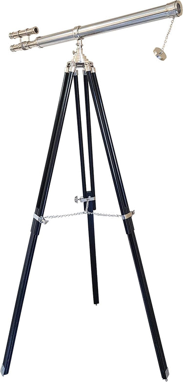 Cohasset Double Barrel Nickel Finish Floor Telescope on Tripod at Online8 Furniture Auckland NZ
