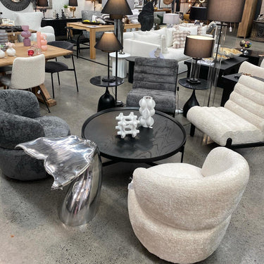 Cruiz Swivel Chair - Charcoal Chenille at Online8 Furniture Auckland NZ