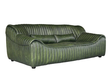 Cuban 2 Seater Leather Sofa in olive, 1800 x 1000 x 700mm on slender dark metal legs