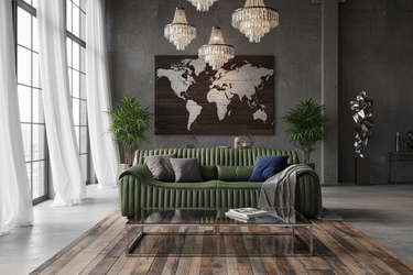 Cuban 2 Seater Aged Leather Sofa in olive green on slender dark metal legs
