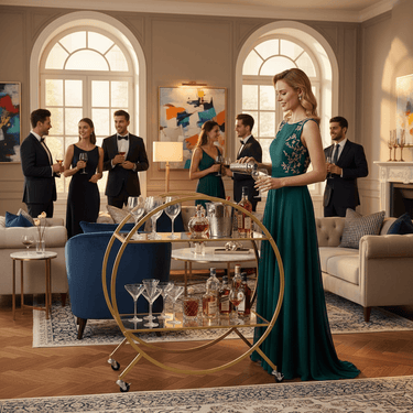 Delilah 2 Tier Bar Cart - Gold at Online8 Furniture Auckland NZ