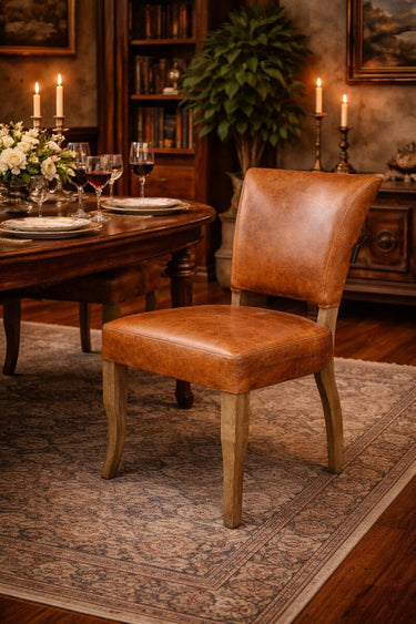 Derringer Aged Leather Dining Chair – Cognac at Online8 Furniture Auckland NZ