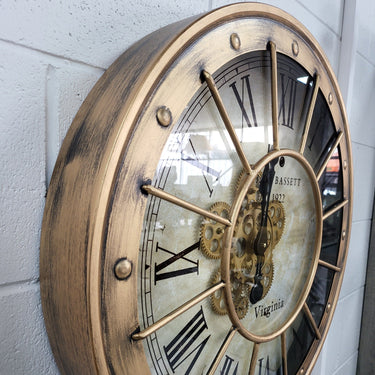 Distressed Copper Wall Clock with Gears at Online8 Furniture Auckland NZ