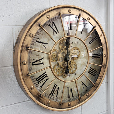 Distressed Copper Wall Clock with Gears at Online8 Furniture Auckland NZ
