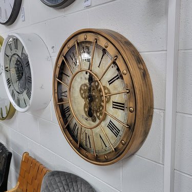Distressed Copper Wall Clock with Gears at Online8 Furniture Auckland NZ