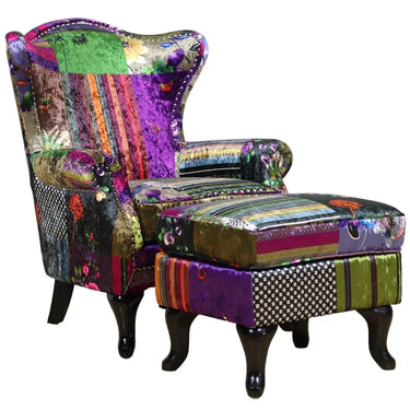 Dorset Patchwork Armchair with Ottoman at Online8 Furniture Auckland NZ